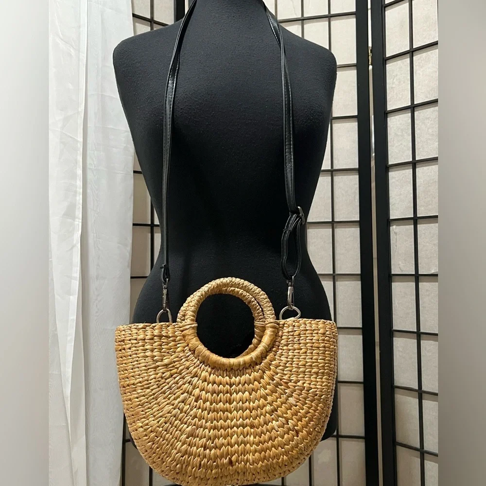 Sea & Grass CAMRYN POM-POM SEAGRASS TOP HANDEL Woven Tote Bag: